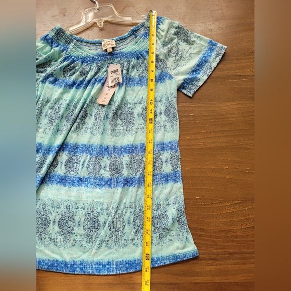 Como Vintage Aqua Blue Paisley Smocked Striped Blouse Size Small - Picture 6 of 7